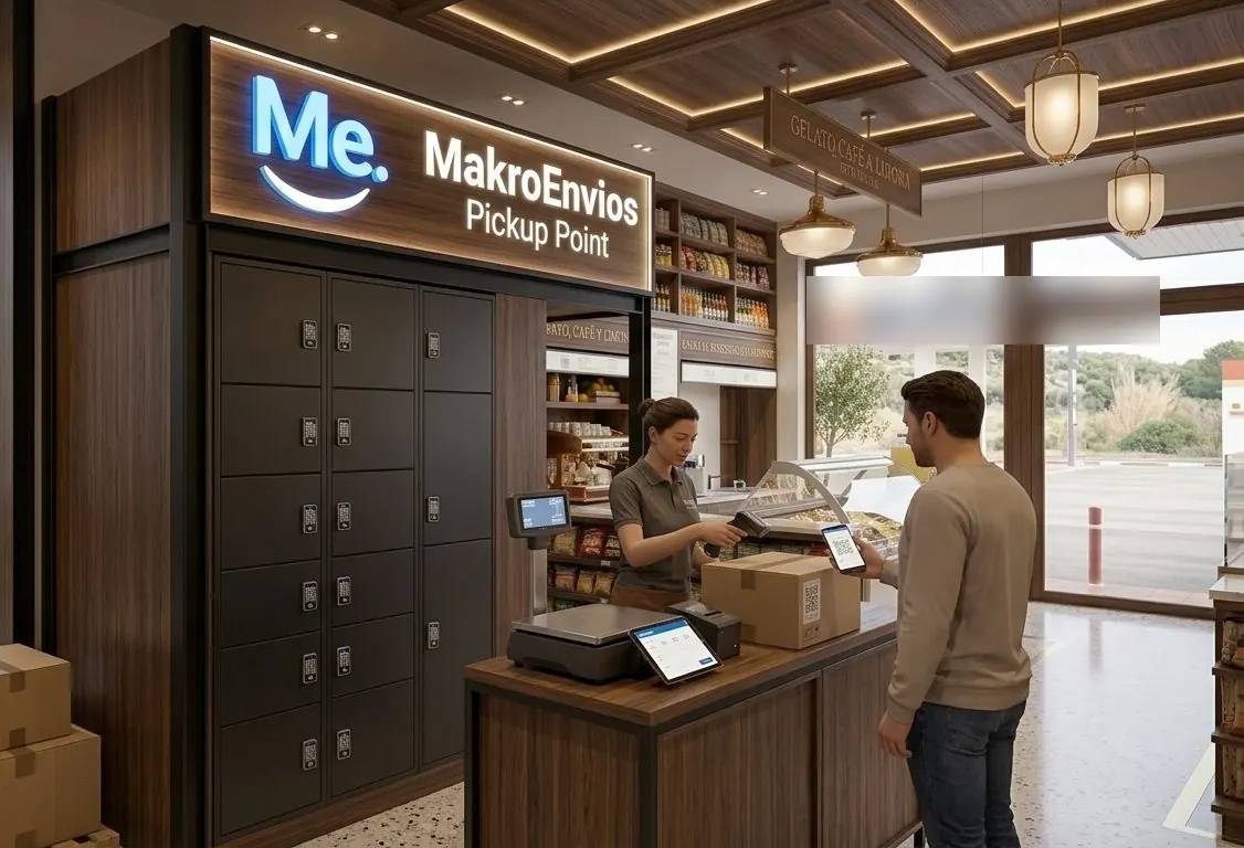 MakroEnvios Pickup Point con casilleros inteligentes y mostrador